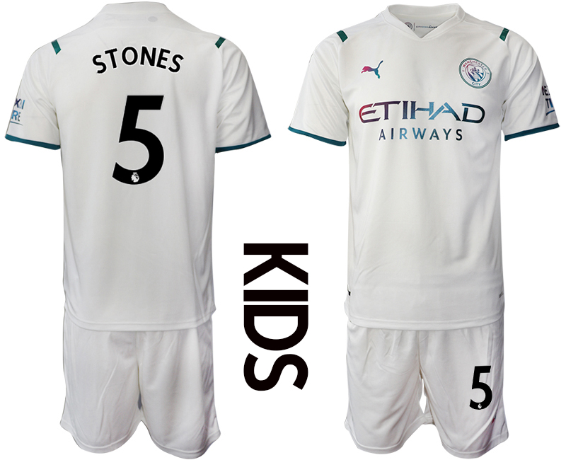 Youth 2021-2022 Club Manchester City away white #5 Soccer Jersey->youth soccer jersey->Youth Jersey